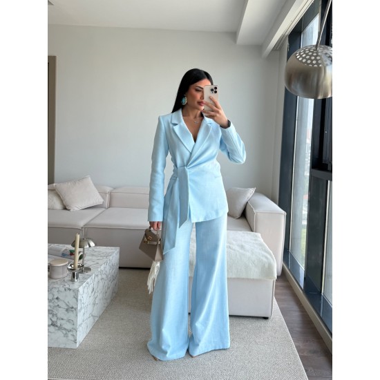 KETEN BAĞLAMALI BLAZER TAKIM BEBE MAVİ