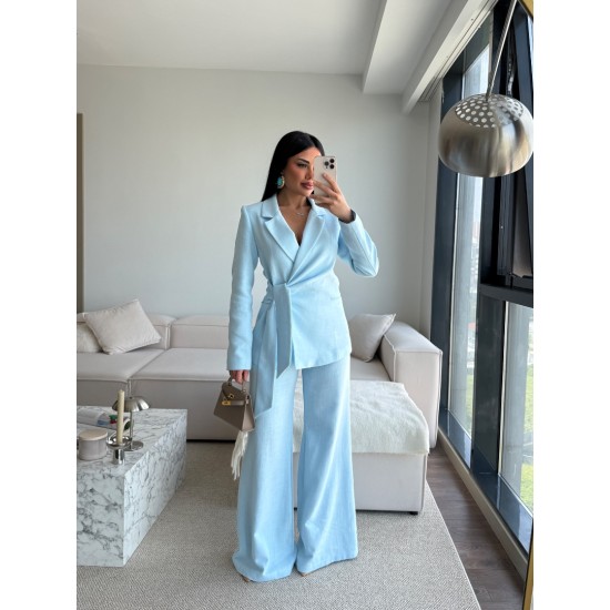 KETEN BAĞLAMALI BLAZER TAKIM BEBE MAVİ