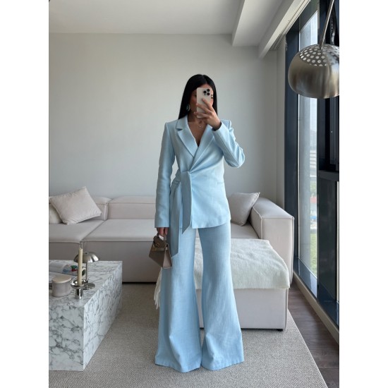 KETEN BAĞLAMALI BLAZER TAKIM BEBE MAVİ