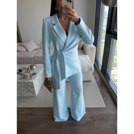 KETEN BAĞLAMALI BLAZER TAKIM BEBE MAVİ