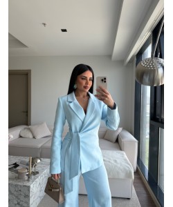 KETEN BAĞLAMALI BLAZER TAKIM BEBE MAVİ