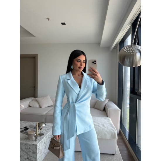 KETEN BAĞLAMALI BLAZER TAKIM BEBE MAVİ