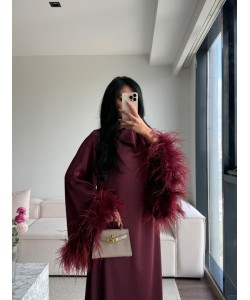 BURGUNDY MUSE FEATHER DRESS