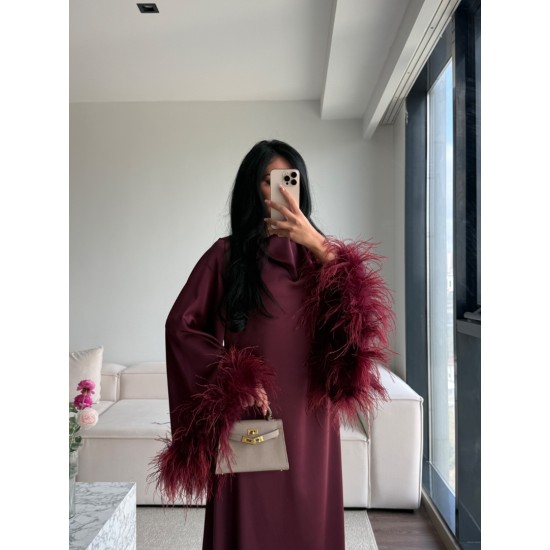 BURGUNDY MUSE FEATHER DRESS