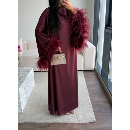 BURGUNDY MUSE FEATHER DRESS