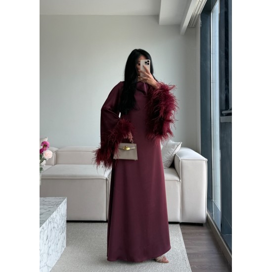 BURGUNDY MUSE FEATHER DRESS