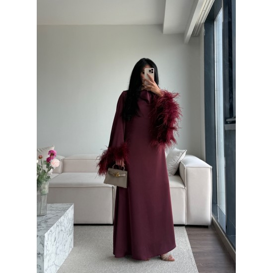 BURGUNDY MUSE FEATHER DRESS