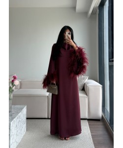 BURGUNDY MUSE FEATHER DRESS