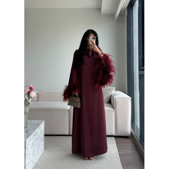 BURGUNDY MUSE FEATHER DRESS
