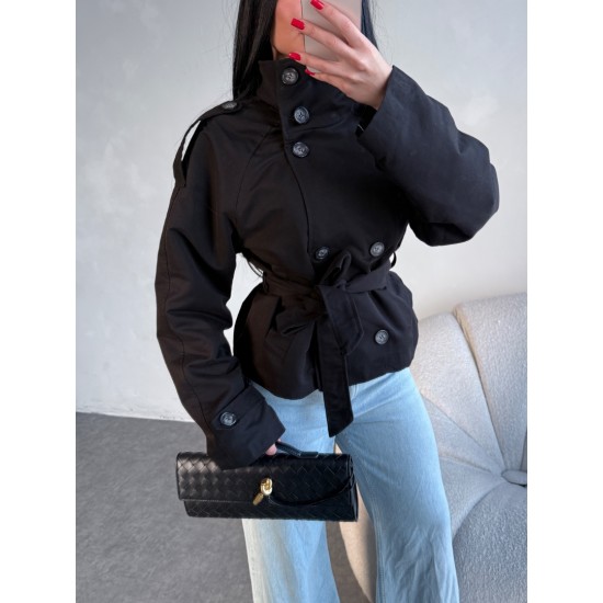 MARKA MODEL DİK YAKA TRENÇKOT SİYAH