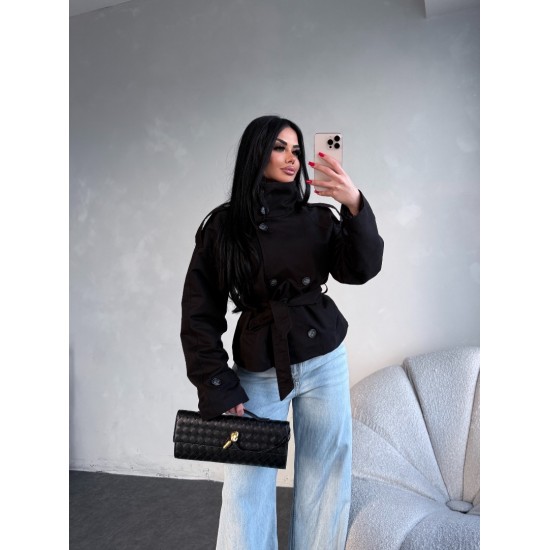 MARKA MODEL DİK YAKA TRENÇKOT SİYAH