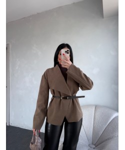 KAŞE KAŞMİR KEMERLİ CEKET SÜTLÜ KAHVE 