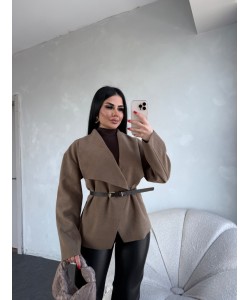 KAŞE KAŞMİR KEMERLİ CEKET SÜTLÜ KAHVE 