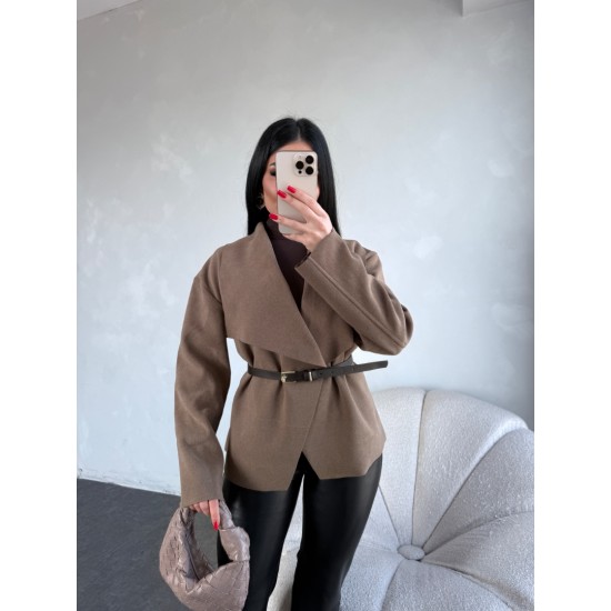 KAŞE KAŞMİR KEMERLİ CEKET SÜTLÜ KAHVE 