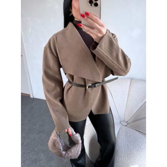 KAŞE KAŞMİR KEMERLİ CEKET SÜTLÜ KAHVE 