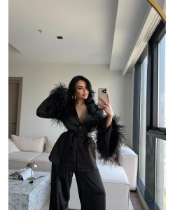 LUXURYV 2-PİECE FURRY SET BLACK