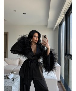 LUXURYV 2-PİECE FURRY SET BLACK