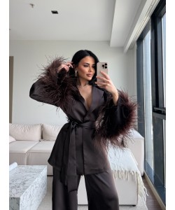 LUXURY 2-PİECE FURRY SET BROWN