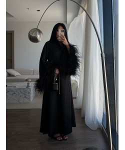 Noir Plume Tüy Detaylı Saten Elbise