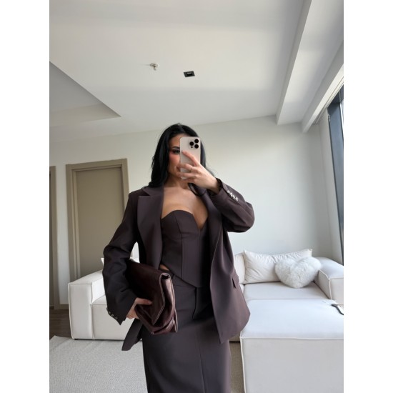 PREMIUM ACI KAHVE ASTARLI BLAZER CEKET