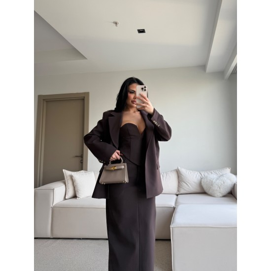 PREMIUM ACI KAHVE ASTARLI BLAZER CEKET