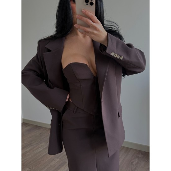 PREMIUM ACI KAHVE ASTARLI BLAZER CEKET