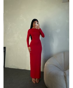 KIRMIZI UZUN KOLLU BODYCON ELBİSE 