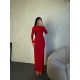 KIRMIZI UZUN KOLLU BODYCON ELBİSE 