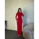 KIRMIZI UZUN KOLLU BODYCON ELBİSE 