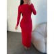KIRMIZI UZUN KOLLU BODYCON ELBİSE 