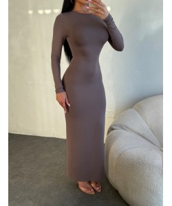 VİZON UZUN KOLLU BODYCON ELBİSE 