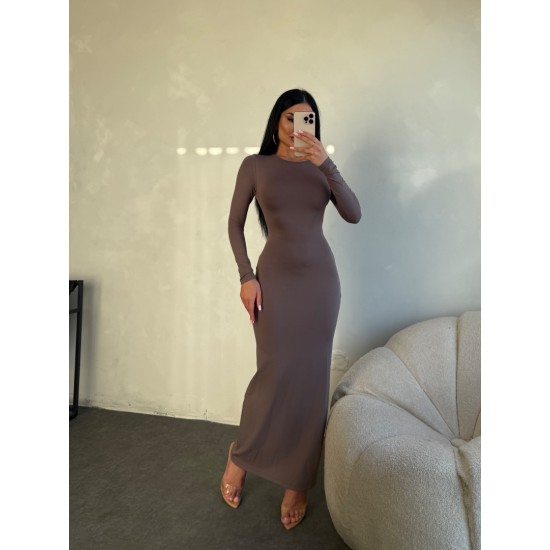 VİZON UZUN KOLLU BODYCON ELBİSE 