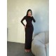 KAHVE UZUN KOLLU BODYCON ELBİSE 