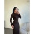 KAHVE UZUN KOLLU BODYCON ELBİSE 