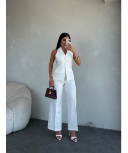 HALTER YAKA DÜĞMELİ TAKIM BEYAZ