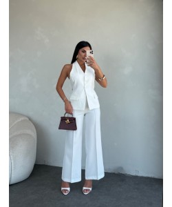 HALTER YAKA DÜĞMELİ TAKIM BEYAZ HALTER YAKA DÜĞMELİ TAKIM BEYAZ