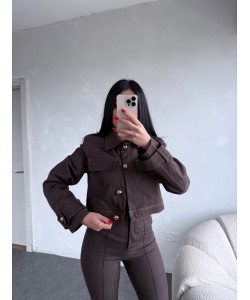 KONTRAST DİKİSLİ CEKET PANTOLON TAKIM KAHVE