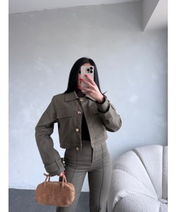 KONTRAST DİKİSLİ CEKET PANTOLON TAKIM HAKİ 