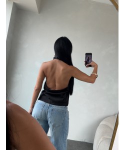 SİYAH HALTER YAKA BLUZ