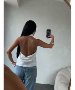 BEYAZ HALTER YAKA SATEN BLUZ