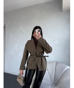 KAŞE KAŞMİR KEMERLİ CEKET VİZON