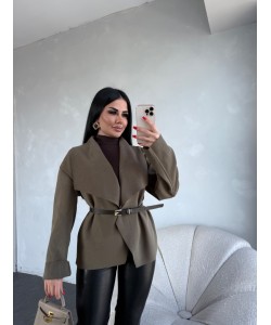 KAŞE KAŞMİR KEMERLİ CEKET VİZON