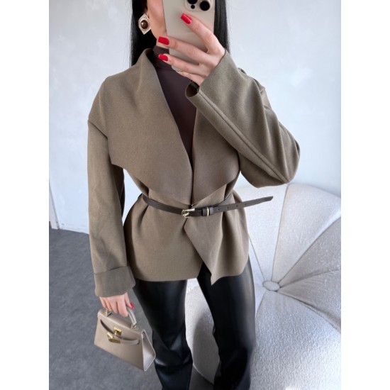 KAŞE KAŞMİR KEMERLİ CEKET VİZON