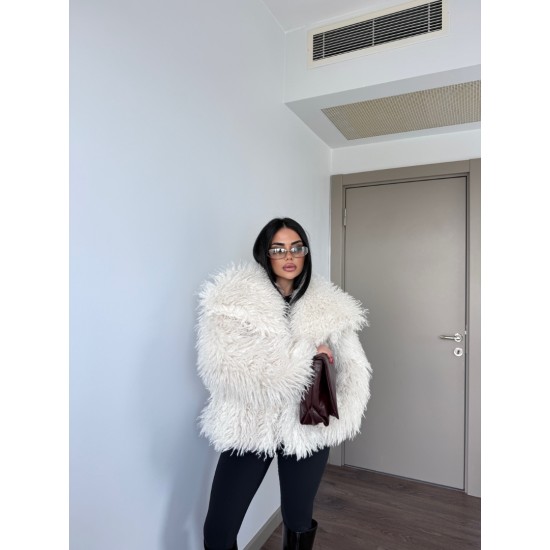 EKRU SUNİ KÜRK CEKET