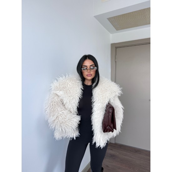 EKRU SUNİ KÜRK CEKET