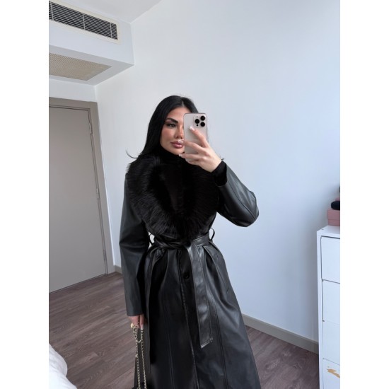 PREMIUM KÜRKLÜ UZUN  DERİ KABAN 