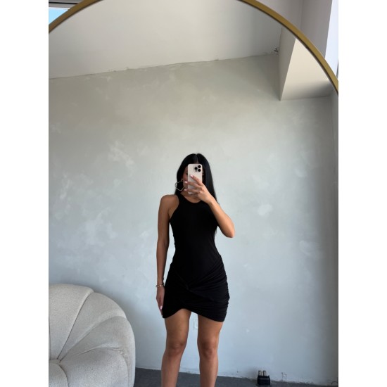 SUN BÜZGÜ DETAY MİBİ ELBİSE SİYAH