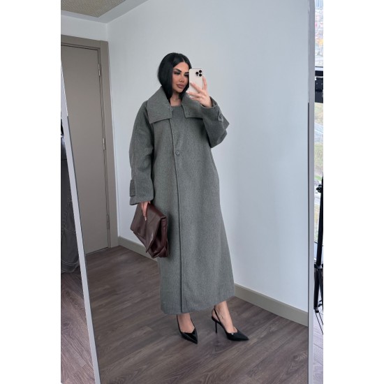 MARKA MUADİL DİK YAKA TASARIM KABAN GRİ