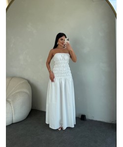 STRAPLEZ BÜZGÜLÜ POPLİN BEYAZ ELBİSE STRAPLEZ BÜZGÜLÜ POPLİN BEYAZ ELBİSE