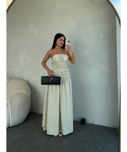 STRAPLEZ BÜZGÜLÜ POPLİN KÜF ELBİSE